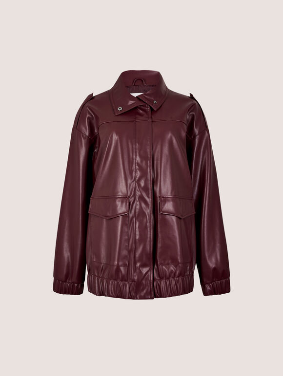 Oversized Faux Leather Jacket, Plum, large