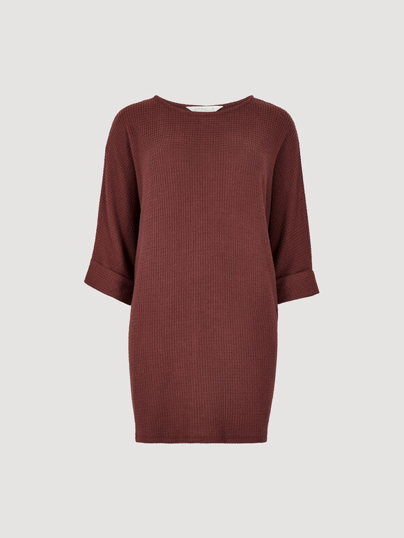 Soft-Touch Batwing Waffle Knit Top, Burgundy, large