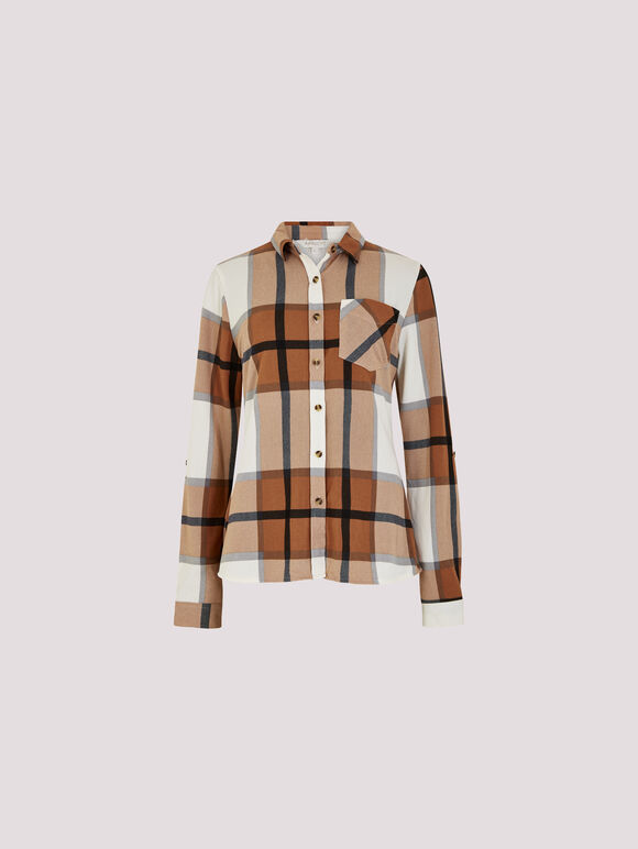 Lightweight Sherpa Lined Check Shacket, Rust, large