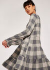 Check Print Cozy Tiered Dress, Grey, large
