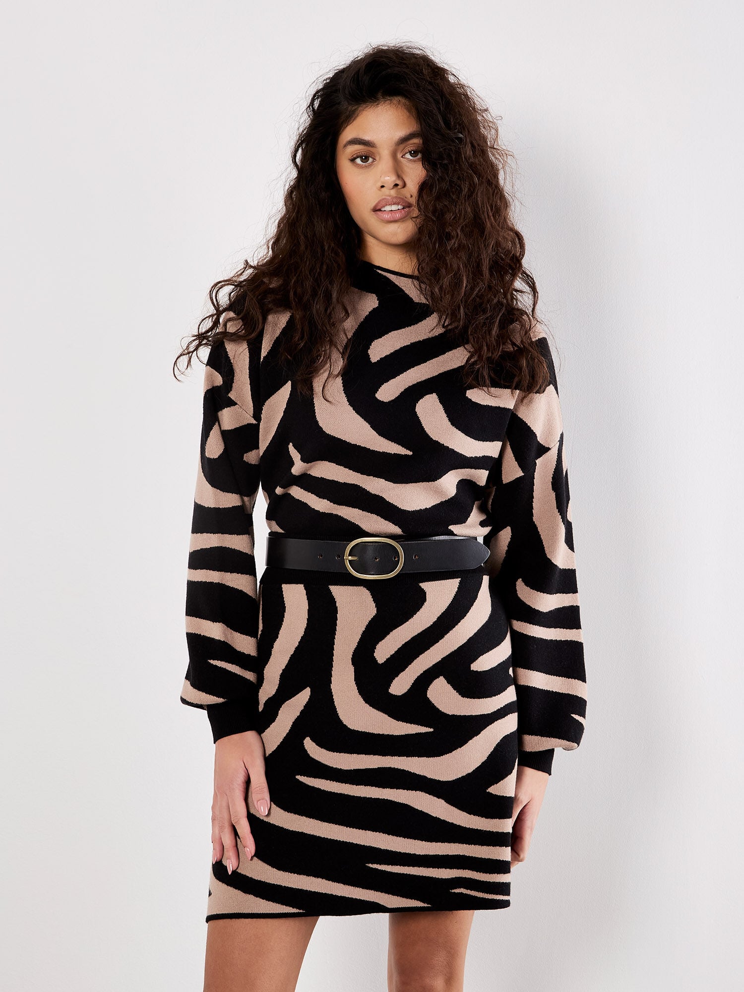 Zebra Knitted A-Line Skirt | Apricot Clothing