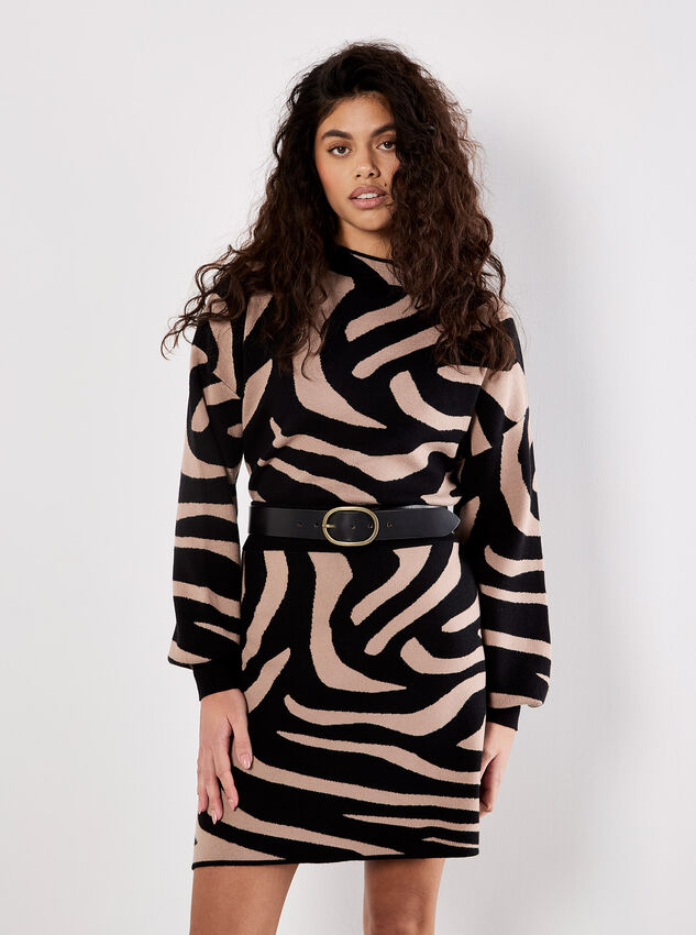 Zebra Knitted A-Line Skirt, Black, large