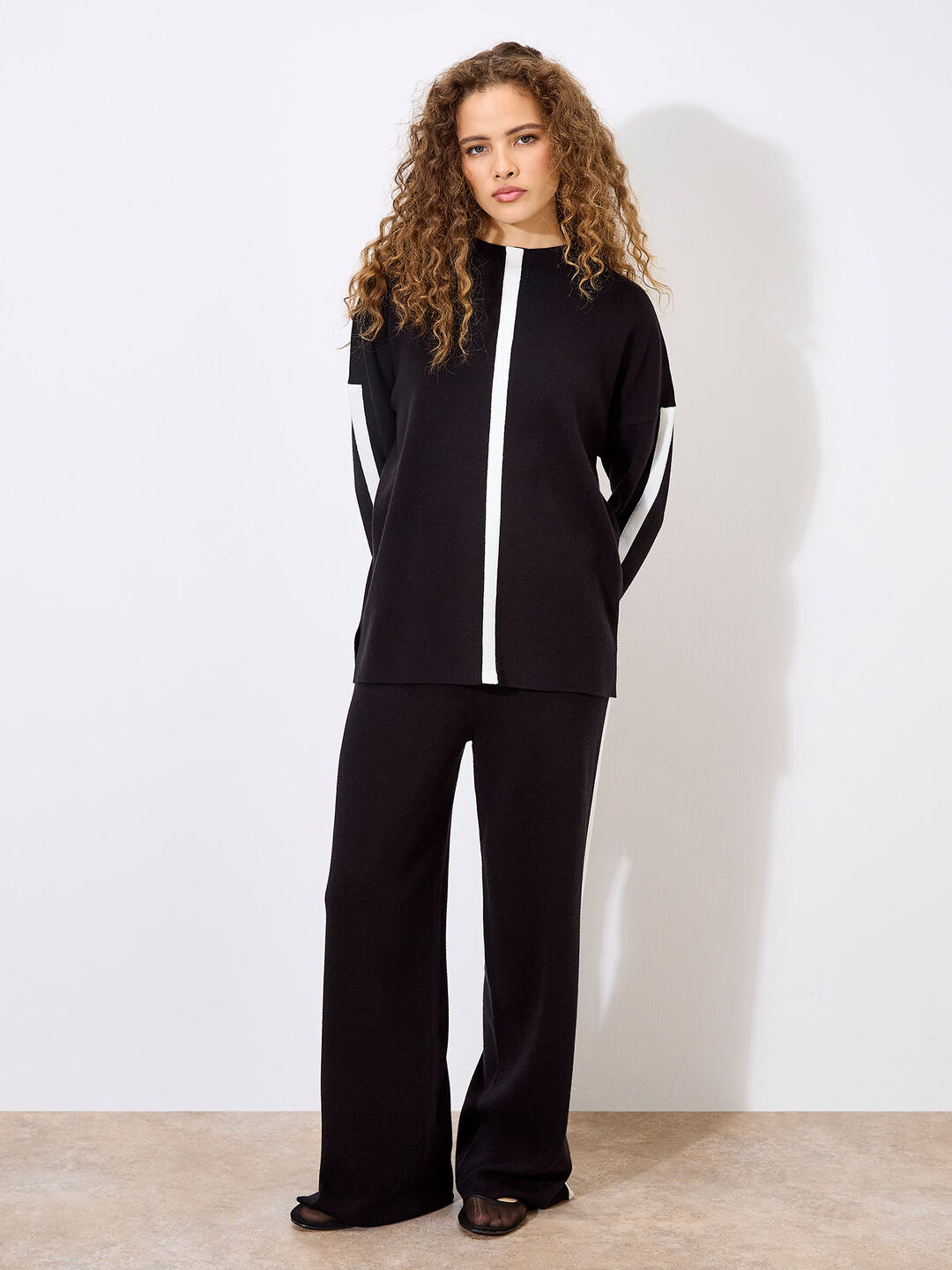 Image of Black Mono Stripe Jumper and Joggers