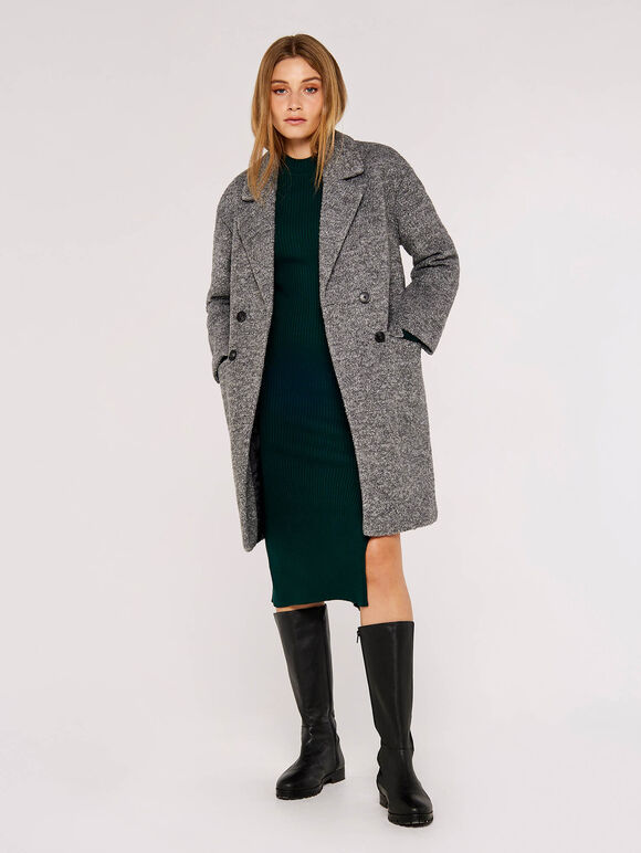 Double-Breasted Boucle Coat, Grey, large