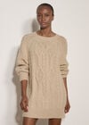 Cable Knit Jumper Mini Dress, Stone, large