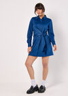 Tie Waist Shirt Mini Dress, Blue, large