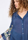 Paisley Embroidered Bell Sleeve Blouse, Navy, large