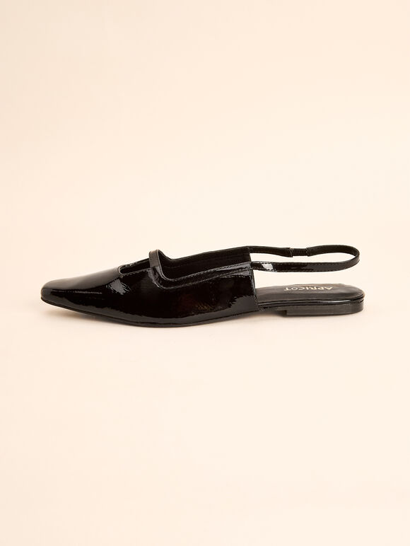 Patent Leather Pointed Toe Sandals, Black, large