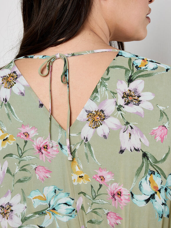 Curve Floral Wrap Midi Dress, Mint, large