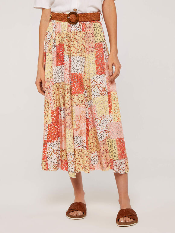 Ditsy Fusion Crinkle Skirt, Orange, large