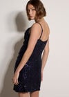Sequin Ruched Cami Mini Dress, Navy, large