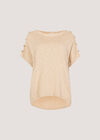 Button Detail Knitted Cotton T-Shirt, Stone, large
