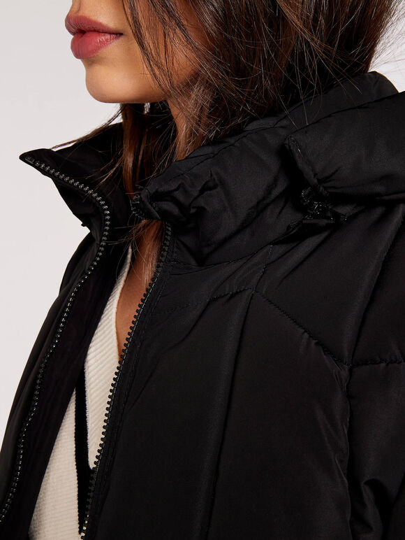 Hooded Puffer Jacket, Black, large