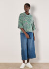 Batik Leaf Jersey Knit Top, Green, large