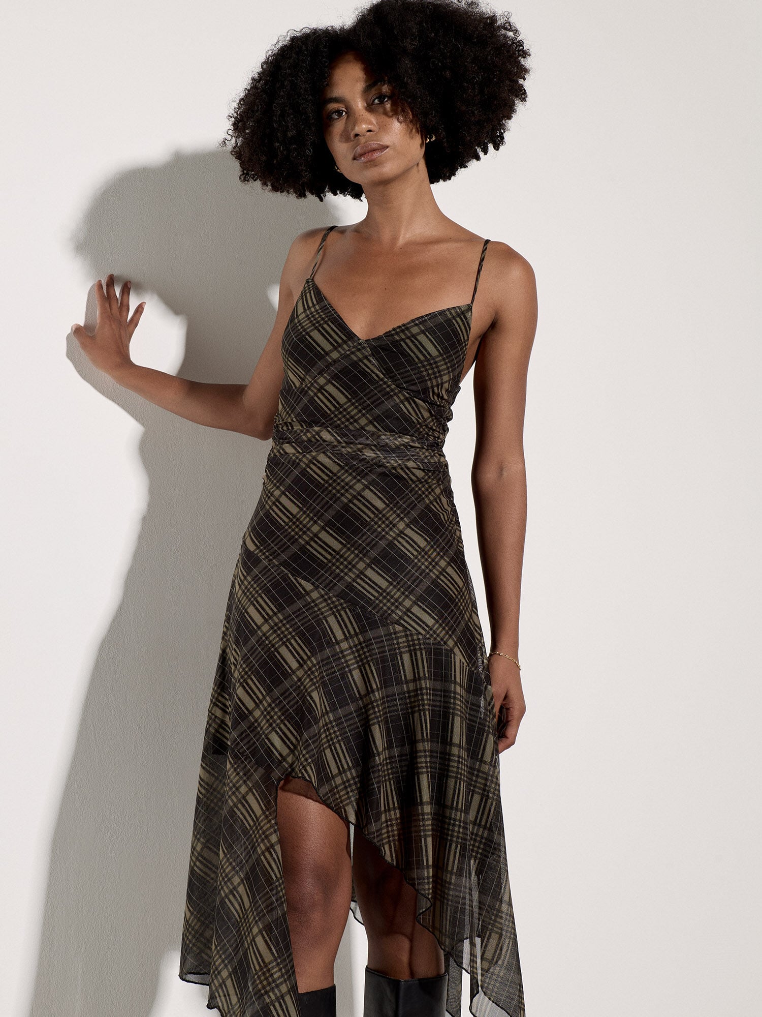 Check Mesh Cami Midi Dress | Apricot Clothing