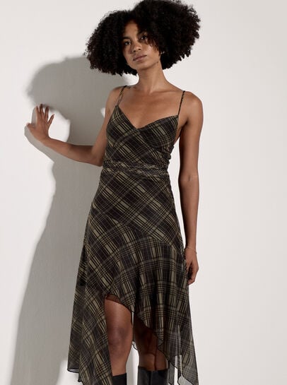 Check Mesh Cami Midi Dress
