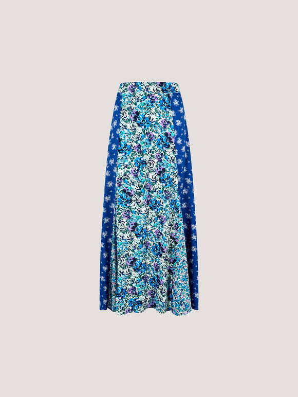 Floral Patchwork Print Midi Skirt, Cream, large