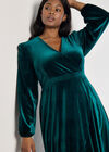 Curve Velvet Wrap Midi Dress, Green, large