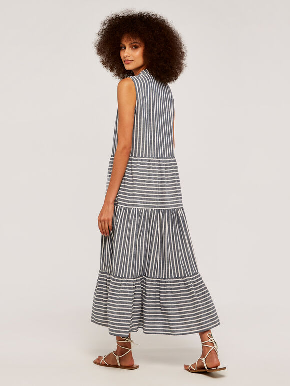 Multi Panel Stripe Dress, Navy, large