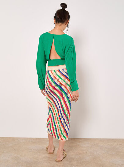 Hand Crocheted Stripe Midi Skirt