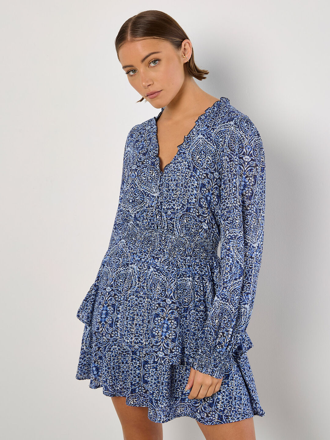 Image of Batik Print Tiered Mini Dress