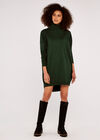 Roll Neck Knit Jumper Dress, Green, large