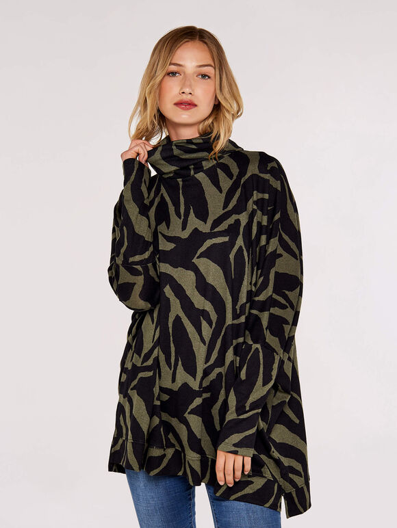 Zebra Print Oversized Tunic, Khaki, large