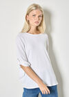 Waffle Knit Button Detail Top, White, large