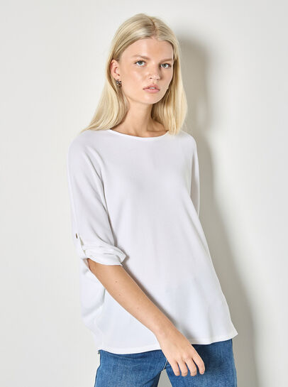 Waffle Knit Button Detail Top