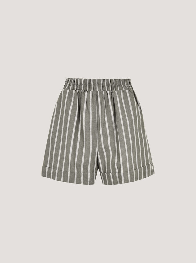 Linen Blend Stripe Shorts, Khaki, large
