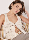 Floral Crochet Tie Front Waistcoat, Cream, large