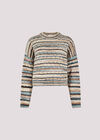Multicoloured Stripe Aran Jumper, Teal, large