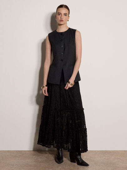 Floral Lace Tiered Midi Skirt