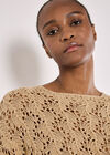 Pointelle Scallop Hem Jumper, Stone, large