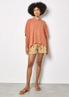 Waffle Knit Tunic Top, Coral, large