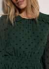 Crepe Velvet Star Tiered Mini Dress, Green, large