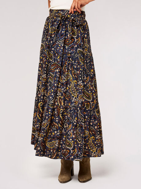 Paisley Tiered Midi Skirt