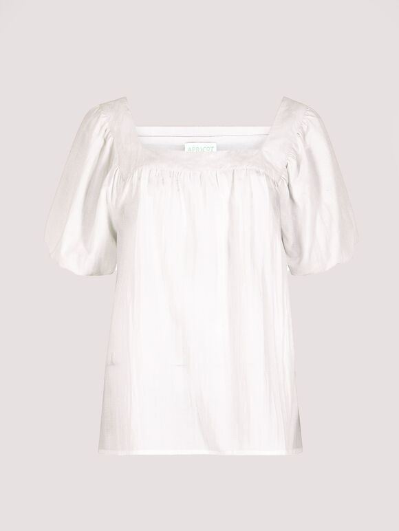 Short Sleeve Milkmaid Top, White, large