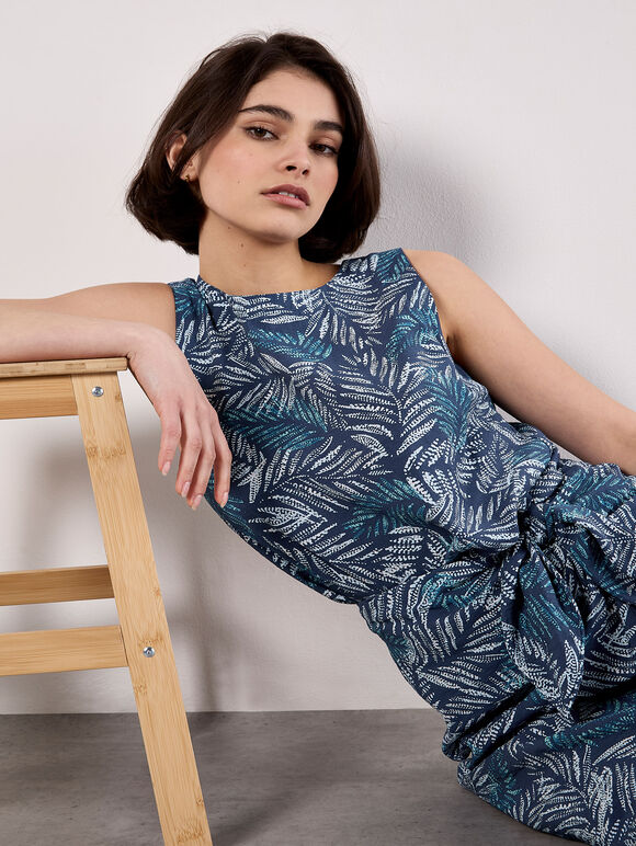 Batik Leaf Wrap Midi Skirt, Blue, large