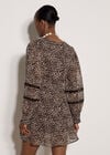 Leopard Print Chiffon Wrap Mini Dress, Brown, large