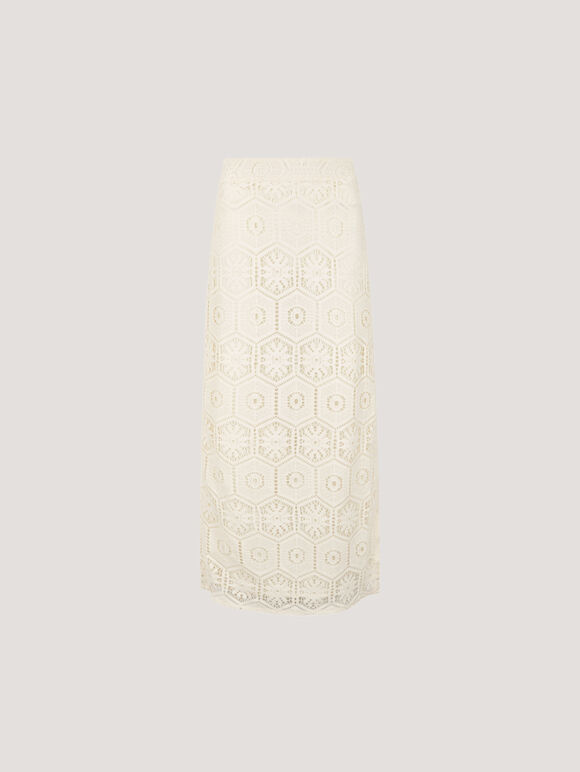 Crochet Lace Side Split Maxi Skirt, White, large