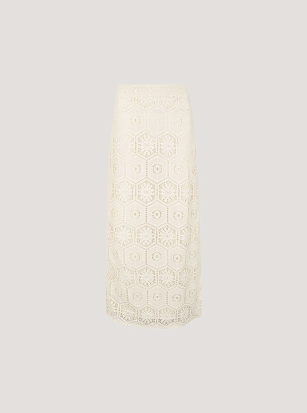 Crochet Lace Side Split Maxi Skirt, White, large