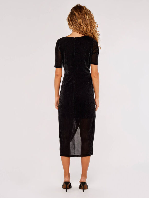 Sparkle Mesh Wrap Mini Dress, Black, large