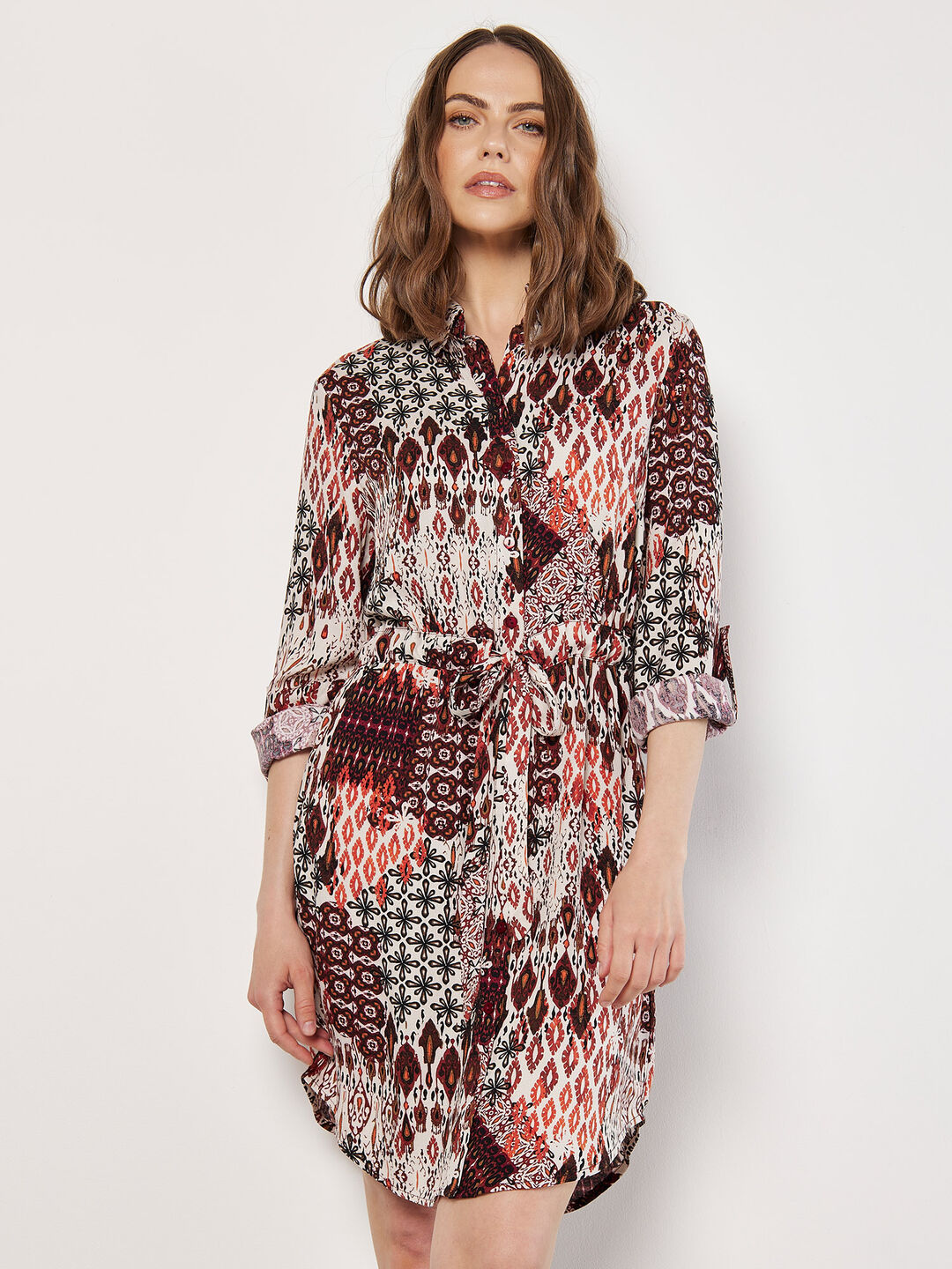 Image of Patchwork Ikat Shirt Mini Dress