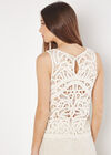 Cotton Blend Lined Crochet Tank Top, Stone, large