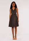 Metallic Pleat Skater Mini Dress, Brown, large