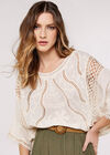 Cotton Blend Crochet Embroidered Top, Stone, large
