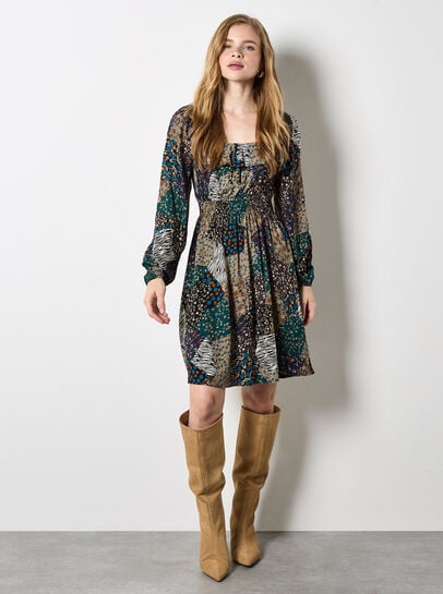 Patchwork Print Boho Mini Dress