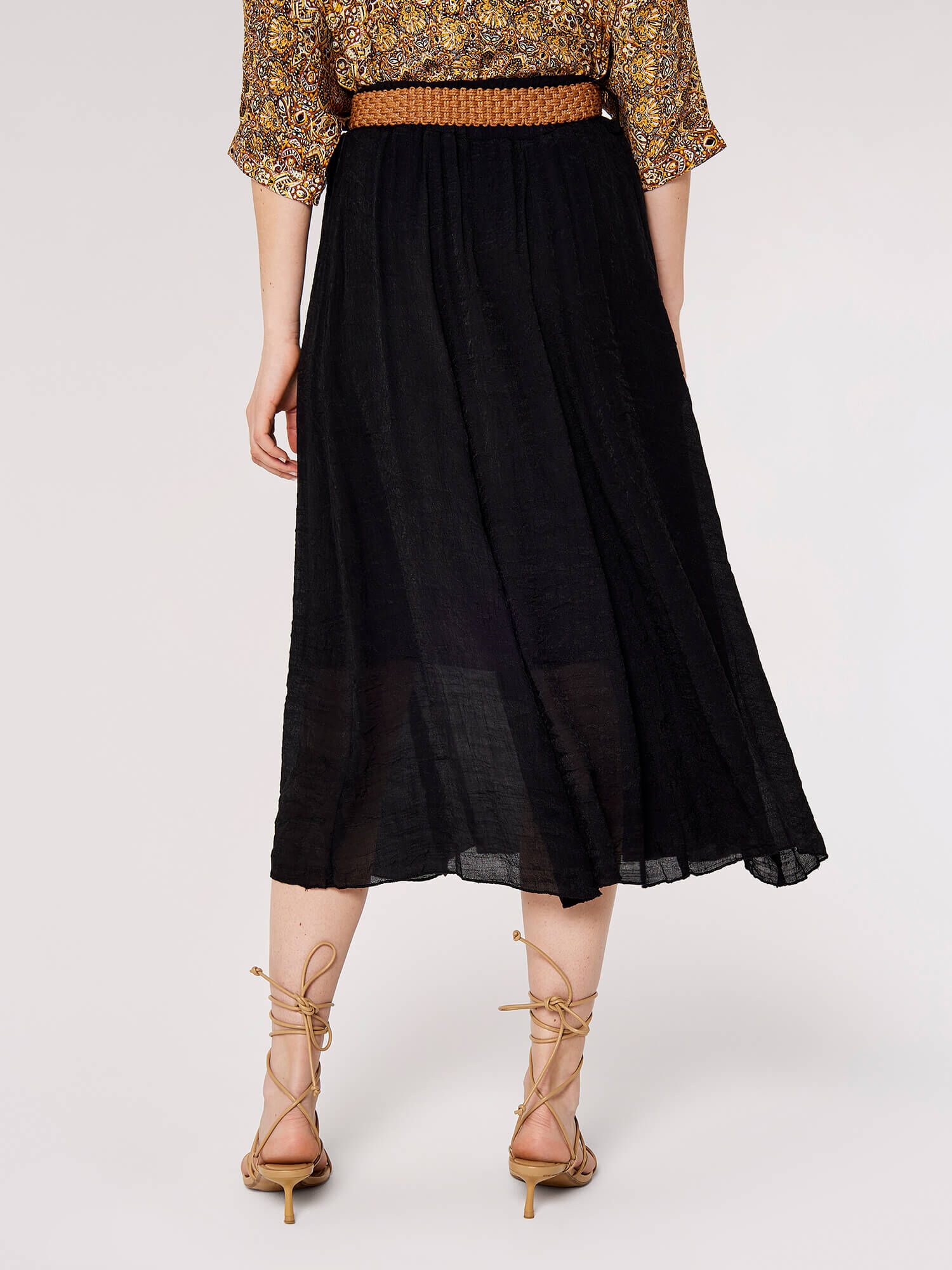 Shimmer Crinkle Belted Skirt Apricot Clothing