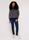 Monochrome Triangles Jumper, Navy, large